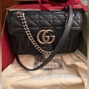 Gucci GG Marmont Matelassé Black Leather Shoulder Bag – w orig Dust Bag box etc